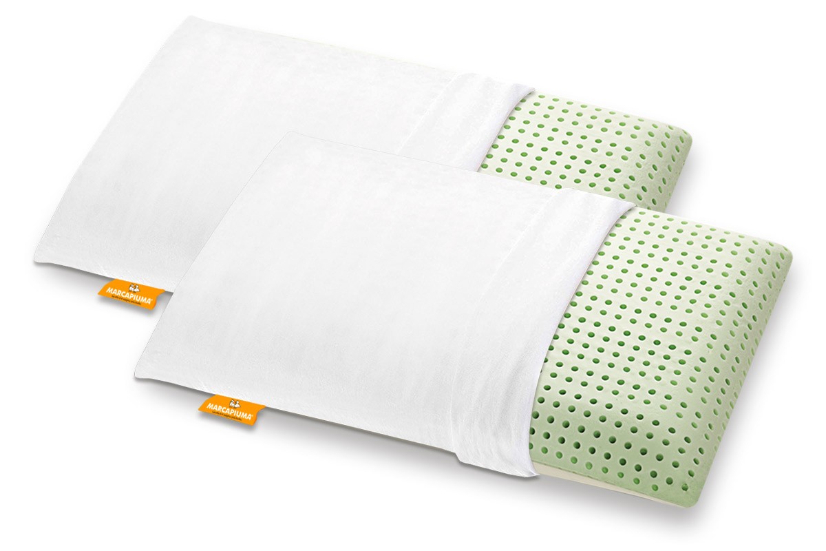 Paire d'oreillers à mémoire de forme modèle Bio Double Aloe housse de protection amovible Coton - Marcapiuma