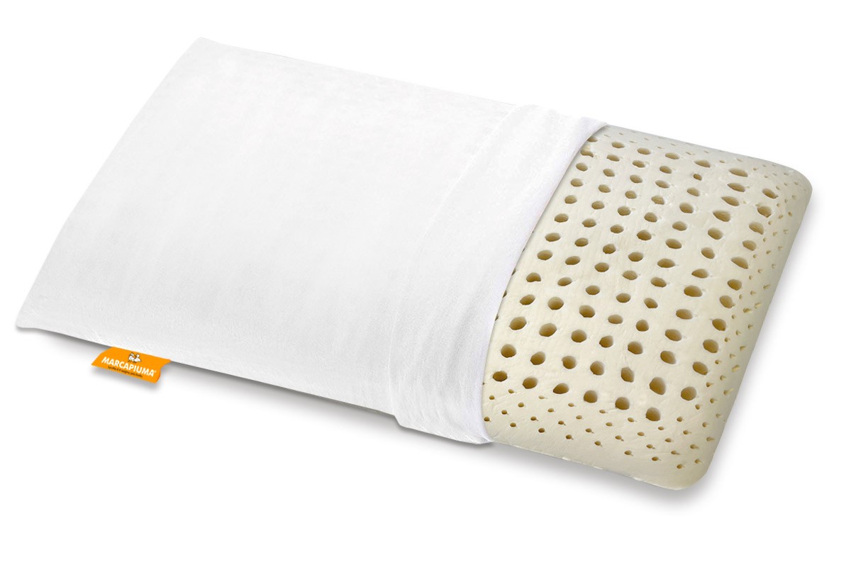 Oreiller En Latex Naturel Marcapiuma - Modèle Savon, Dimensions 42x72 Cm, Hauteur 12 Cm, Perforé Pour Respirabilité - Housse Coton, Fabriqué En Italie