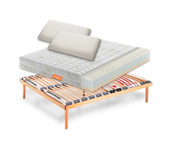 Sistema Letto matrimoniale Materasso Rainbow + Rete a doghe + Cuscini - Marcapiuma