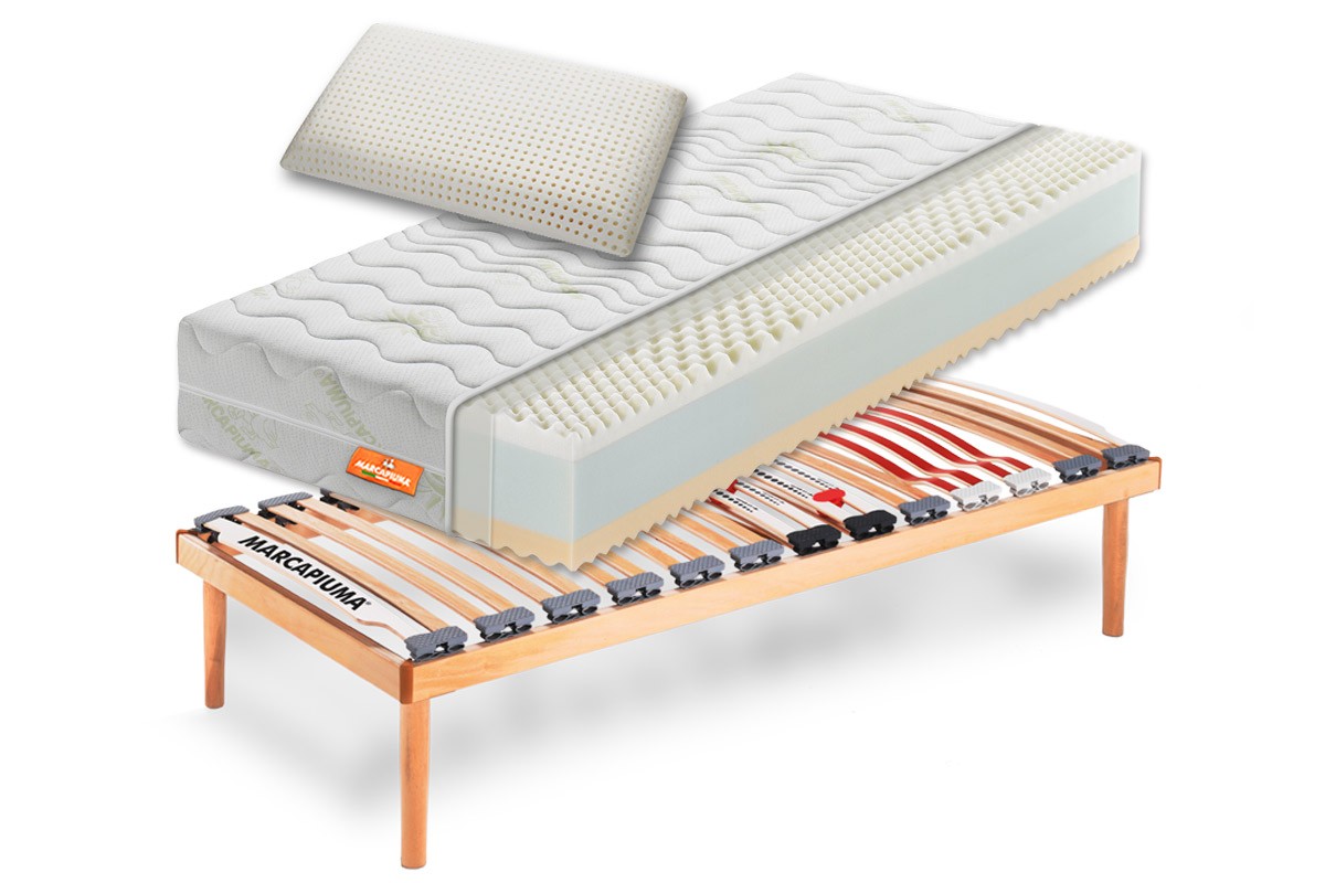 Sistema Letto singolo Materasso Rainbow + Rete a doghe + Cuscino - Marcapiuma