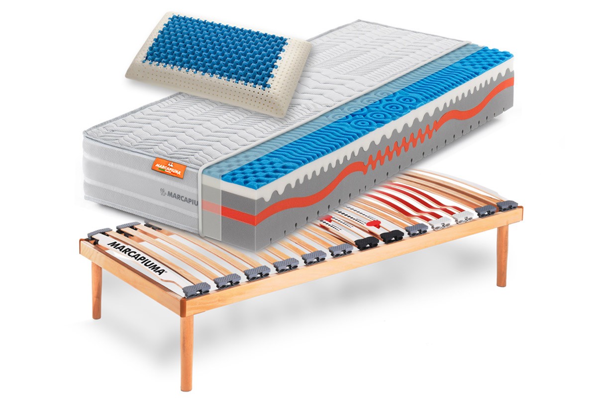 Sistema Letto Materasso Singolo Sunshine + Rete a doghe + Cuscini - Marcapiuma