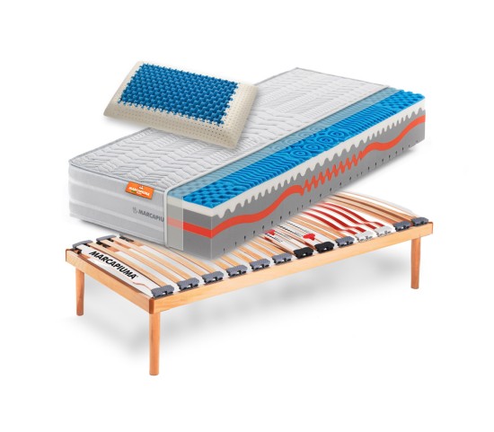 Sistema Letto Materasso Singolo Sunshine + Rete a doghe + Cuscini - Marcapiuma