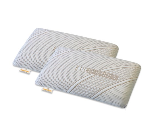 Paire d'oreillers à mémoire de forme modèle DUMBO ALOE forme savon déhoussable ECO-FRIENDLY avec fermeture éclair - Marcapiuma