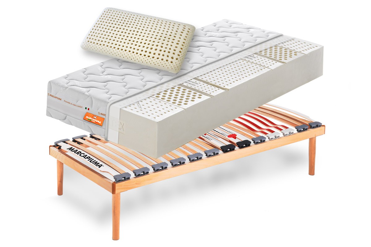 Sistema Letto Materasso singolo Sevenlife 20 + Rete a doghe + Cuscino - Marcapiuma