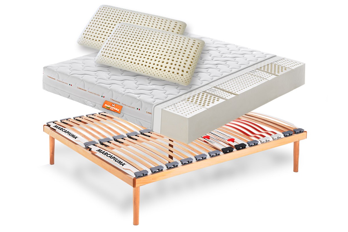Sistema Letto Materasso matrimoniale Sevenlife 20 + Rete a doghe + Cuscini - Marcapiuma