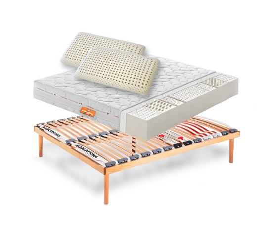 Sistema Letto Materasso matrimoniale Sevenlife 20 + Rete a doghe + Cuscini - Marcapiuma