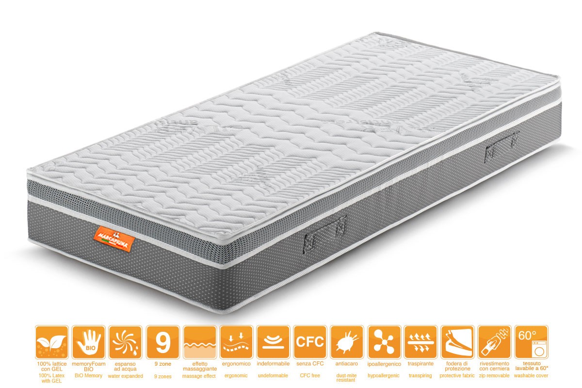Celebration Single Latex Gel Memory Foam Mattress with Silver Antistress Cover - Marcapiuma