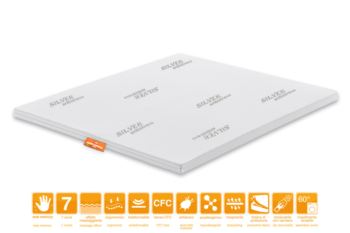 Topper in Memory modello Levante matrimoniale Rivestimento Silver Antistress - Marcapiuma